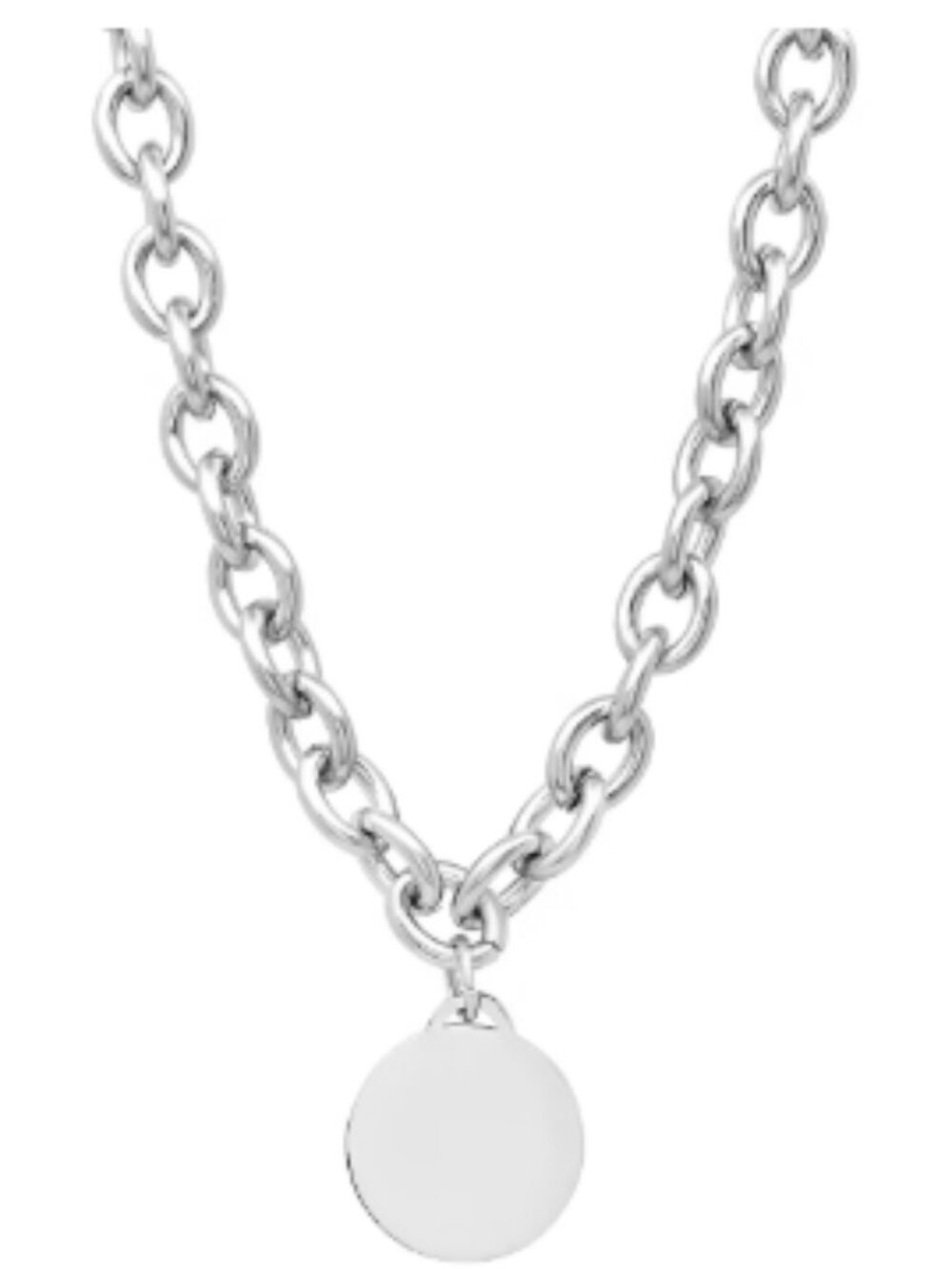 18" Ladies Silver Stainless Steel Chain Link Necklace with Coin Charm